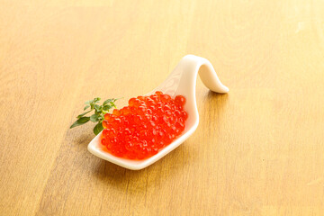 Red caviar in the bowl