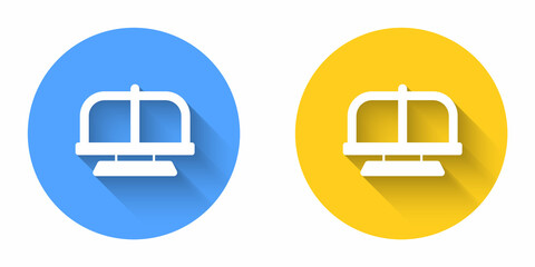 White Attraction carousel icon isolated with long shadow background. Amusement park. Childrens entertainment playground, recreation park. Circle button. Vector