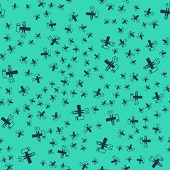 Black Crossed hammer and wrench spanner icon isolated seamless pattern on green background. Hardware tools. Vector