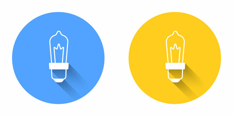 White Light bulb with concept of idea icon isolated with long shadow background. Energy and idea symbol. Inspiration concept. Circle button. Vector