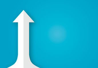 White arrow point up on blue background as metaphor for business and financial growth, Success and financial developing, Business growth concept, space for the text, paper art design style.