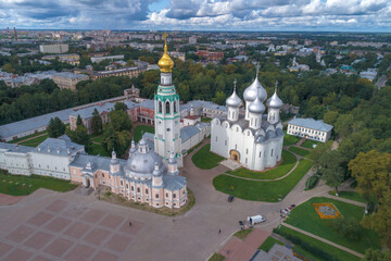 Above the temples of the Vologda Kremlin on a August day. Vologda, Russia