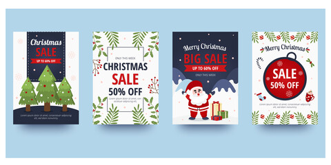 Christmas sle flyer and poster design with sale promotional text and colorful christmas element. Vector illustration.