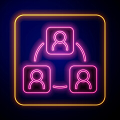 Glowing neon Meeting icon isolated on black background. Business team meeting, discussion concept, analysis, content strategy. Presentation conference. Vector