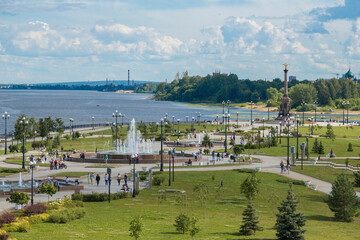 View of the city park Strelka on a July afternoon. Yaroslavl