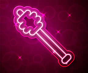 Glowing neon line Honey dipper stick icon isolated on red background. Honey ladle. Vector