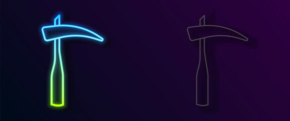 Glowing neon line Scythe icon isolated on black background. Happy Halloween party. Vector