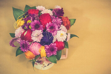Decoration of thread for embroidery needles and colorful flowers