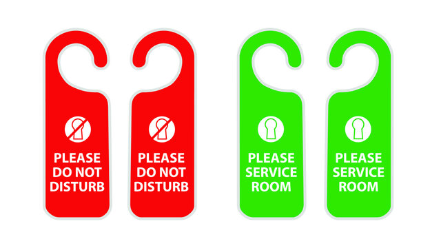 Two Side Door Hanger Sign Tags, please do not disturb, please service room, Door Hanger Sign, Hanger badge.Vector Illustration