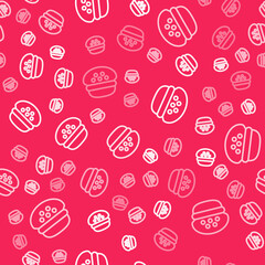 White line Taxi driver cap icon isolated seamless pattern on red background. Vector