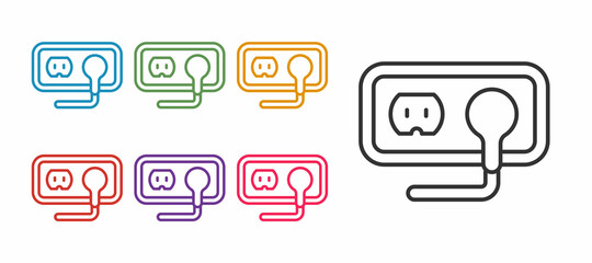 Set line Electrical outlet icon isolated on white background. Power socket. Rosette symbol. Set icons colorful. Vector