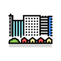 Obraz premium town city buildings and houses color icon vector. town city buildings and houses sign. isolated symbol illustration