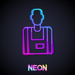 Glowing neon line Seller icon isolated on black background. Vector