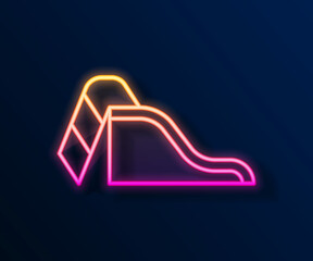 Glowing neon line Slide playground icon isolated on black background. Childrens slide. Vector