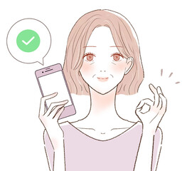 セキュリティ対策がされたスマホを持つ中年女性