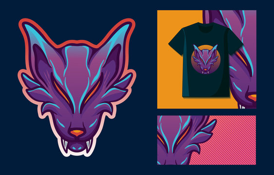 blue fox illustration for tshirt design