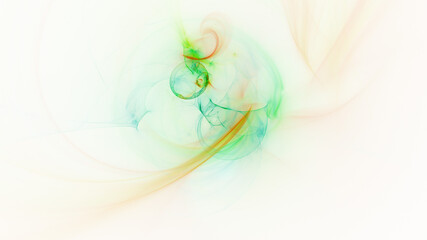Abstract colorful green and orange transparent shapes. Fantasy light background. Digital fractal art. 3d rendering.