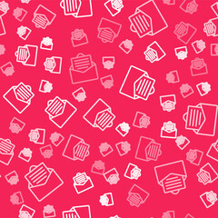 White line Envelope with christmas party invitation card icon isolated seamless pattern on red background. Merry Christmas and Happy New Year. Vector