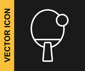 White line Racket for playing table tennis icon isolated on black background. Vector