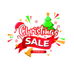 Special cristmas banner sale with 50% discount, abstract ornaments and white background