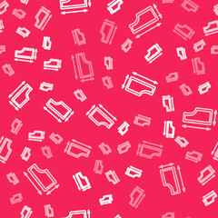 White line Sewing pattern icon isolated seamless pattern on red background. Markings for sewing. Vector
