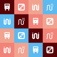 Set pop art Electric meter, No lightning, cable and plug icon. Vector