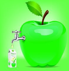 Fruit juice distilled from apple with water tap.juice package box .illustration vector