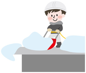 屋根雪をおろす男性 