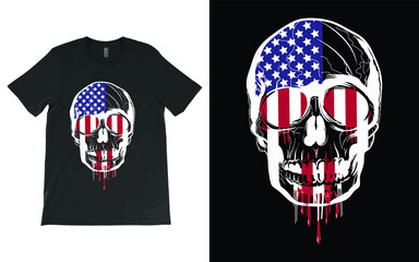 American Flag Skull T-Shirt Vector, USA Flag T-Shirt, Patriotic Shirt, 4th Of July Shirt, Military Veteran Shirt, Usa Army TShirt, Fourth of July Tee