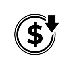 Illustration vector graphic of dollar down icon vector. Cost reduction icon. Good for your symbol design for website computer and mobile vector