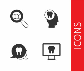 Set Online dental care, Dental search, Tooth and Toothache icon. Vector