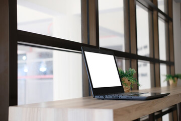 Business concept of growth and success, laptop in a office with with screen