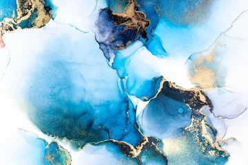 Fotobehang Luxury blue abstract background of marble liquid ink art painting on paper . Image of original artwork watercolor alcohol ink paint on high quality paper texture . © Summit Art Creations