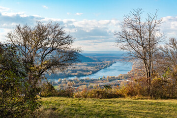 Bisamberg in Lower Austria. Scenic view to the danube river close to Vienna during autumn.