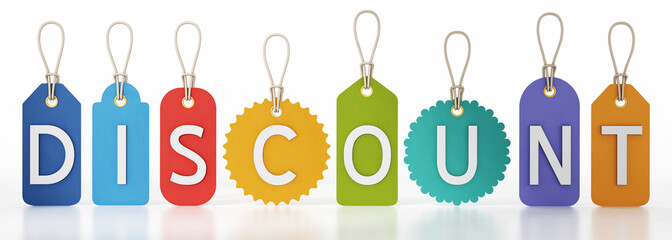 Discount price tags isolated on white background. 3D illustration