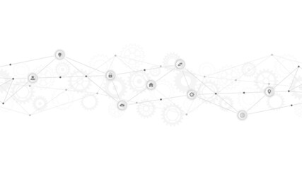 Information technology background with infographic elements and flat icons. Digital technology, network connection and communication concept