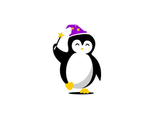 Cute penguin wizard character ilustration