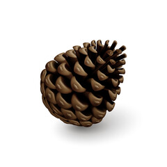 Realistic Brown Dry Pine Cone. Single Decorative Woody Fruit of a Conifer Tree. Design Element for Christmas Themes, or Postcards on White