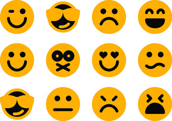 Fototapeta premium smiles Emoticons set icon. Emoji faces collection. Emojis flat style. Happy and sad emoji. Yellow smiley icon