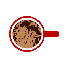 Cup with drink view top. Flat style. Design for greeting card, banner, poster. Vector illustration.