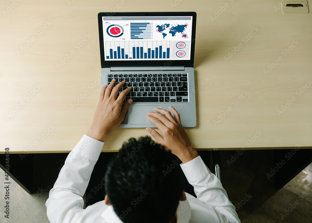 Poster business data dashboard analysis by ingenious computer software . investment application display bus