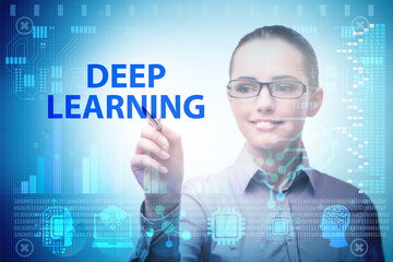 Deep learning concept with businessman pressing button