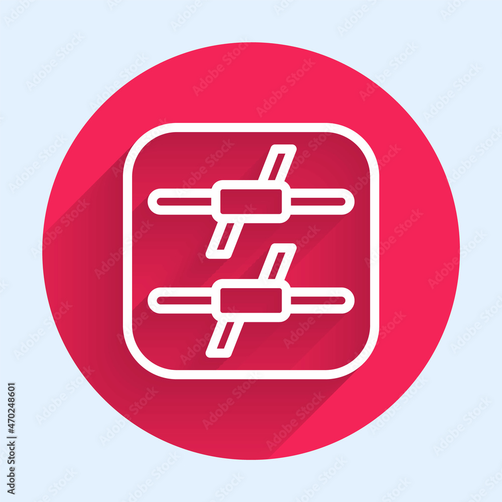 Poster white line barbed wire icon isolated with long shadow. red circle button. vector