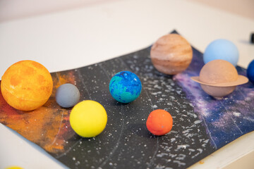 Handmade 3D solar system. Home education. Studying astronomy, space, planets.
