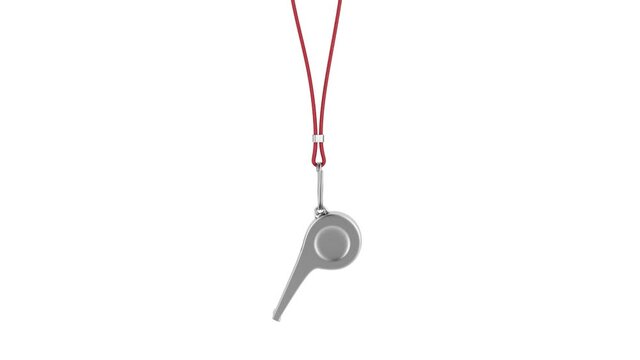 Referee whistle on lanyard on white background