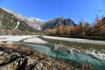 上高地風景 河童橋近くからの風景 紅葉