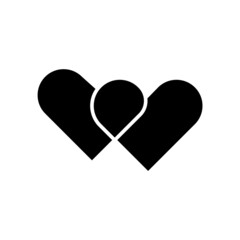 Two hearts glyphicon. Sex shop sign. Black filled symbol. Isolated vector illustration