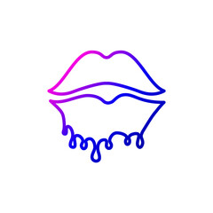 Melting lips outline icon. Beauty store. Sex shop logotype. Purple gradient symbol. Isolated vector illustration