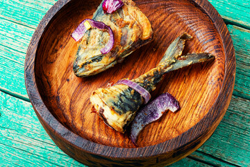Fragrant baked mackerel fish.