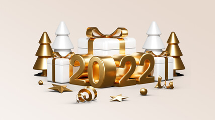 3D Rendering. Happy New year and Christmas background realistic render